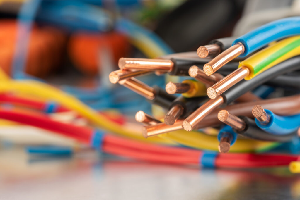 Close-up of copper cable wire used in electrical installation